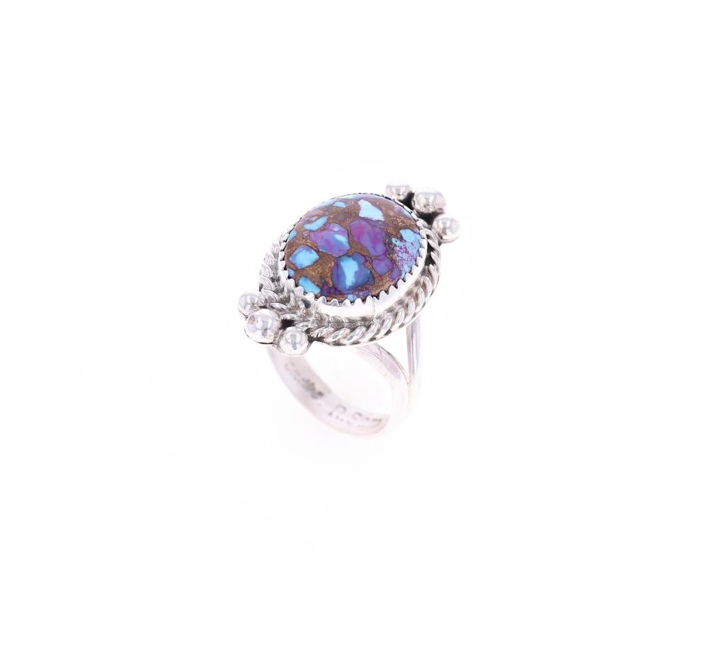 Navajo R Sam Sterling Silver Mojave Turquoise Ring