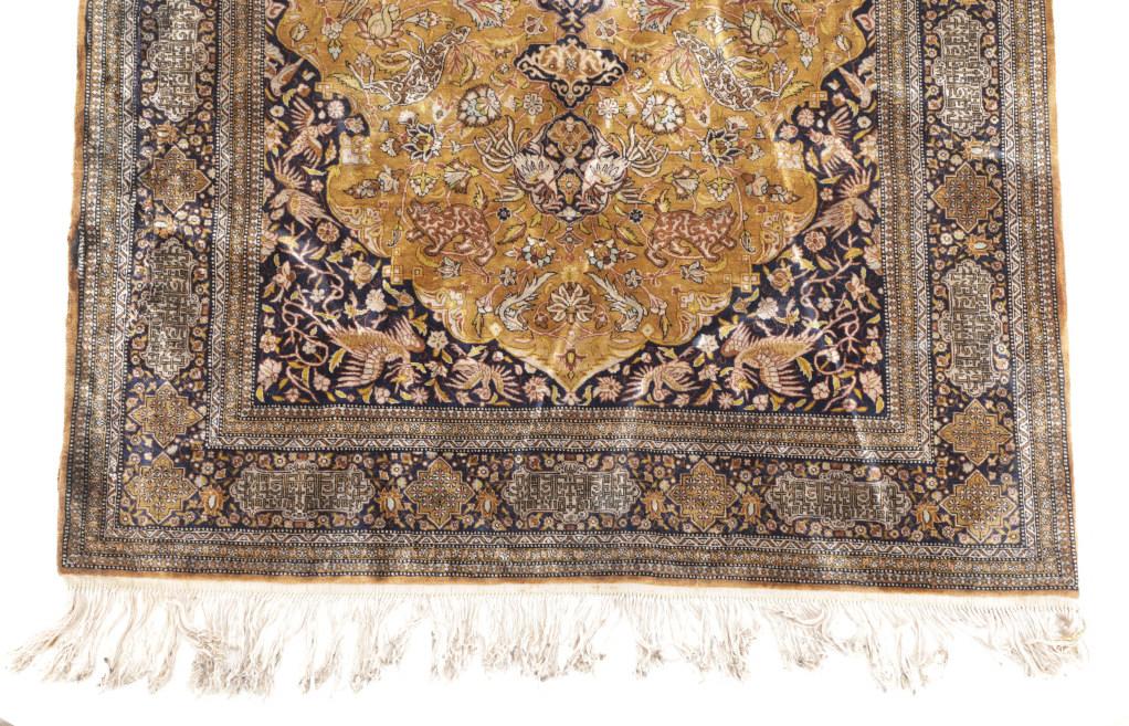 Turkish Hand-knotted Silk Hereke Rug, ca. 1900s