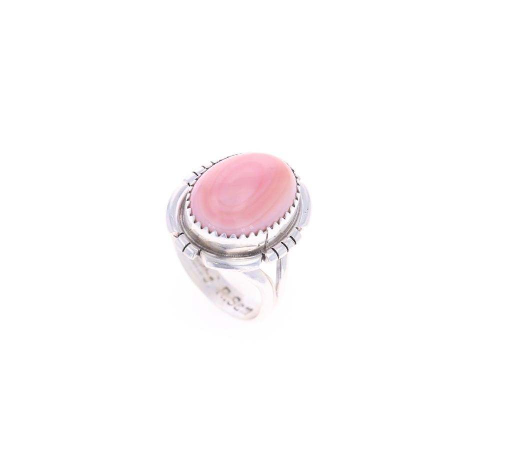 Navajo R. Sam Sterling Silver Pink Conch Ring