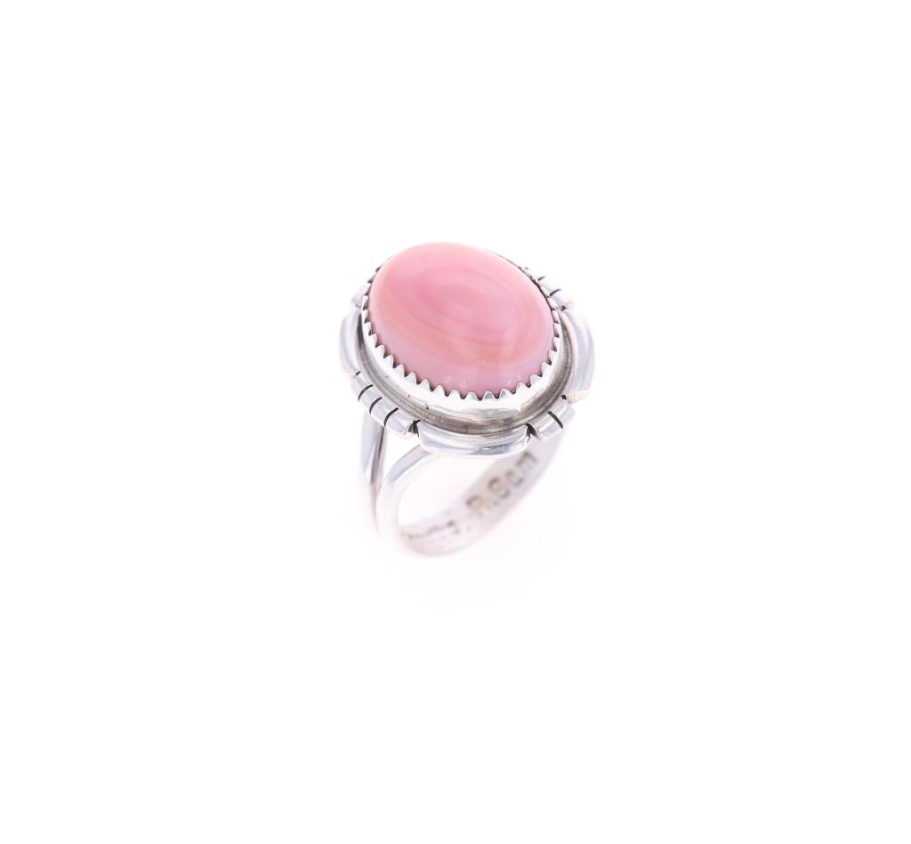 Navajo R. Sam Sterling Silver Pink Conch Ring