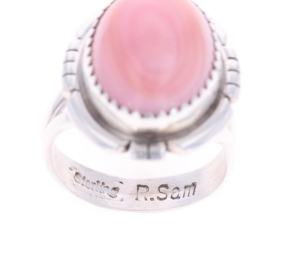 Navajo R. Sam Sterling Silver Pink Conch Ring