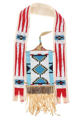 Blackfeet Beaded Signal Mirror Bag & Tacked Mirror