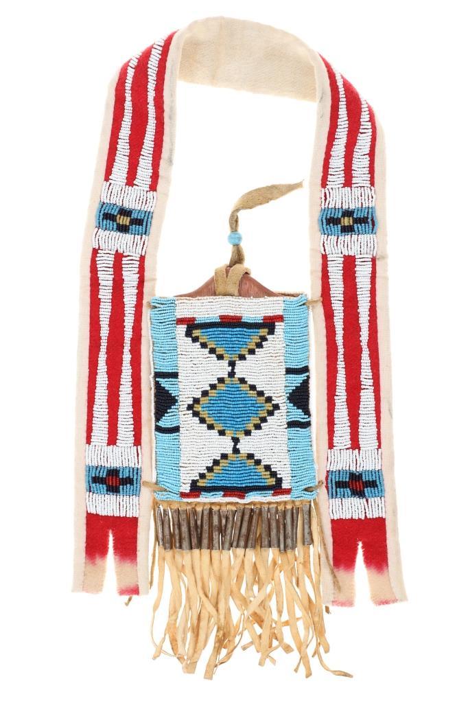 Blackfeet Beaded Signal Mirror Bag & Tacked Mirror