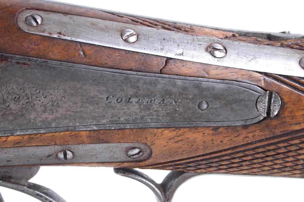 Belgian Coleman .12 Ga Damascus Shotgun 1800's