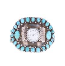 Large Navajo Turquoise Petit Point Silver Bracelet