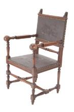 19th-century French Lion Dragon Leather Chair