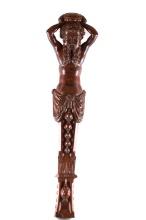 Rare 19th C. Neoclassical Hand-Carved Wood Newel