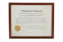 1916 Woodrow Wilson Presidential Appointment Cert.