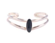 Navajo Sterling Silver & Jet Bracelet c. 1970s