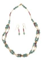 Vintage 14K Gold Jade & Garnet Necklace & Earrings