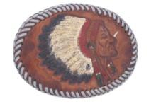 Whip-Stitched Native Man Leather Belt Buckle