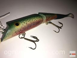 Fishing - Lures - Green/yellow/red lure with painted eyes, 10" with action tail