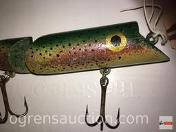 Fishing - Lures - Green/yellow/red lure with painted eyes, 10" with action tail