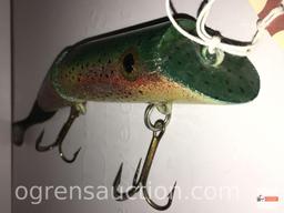 Fishing - Lures - Green/yellow/red lure with painted eyes, 10" with action tail