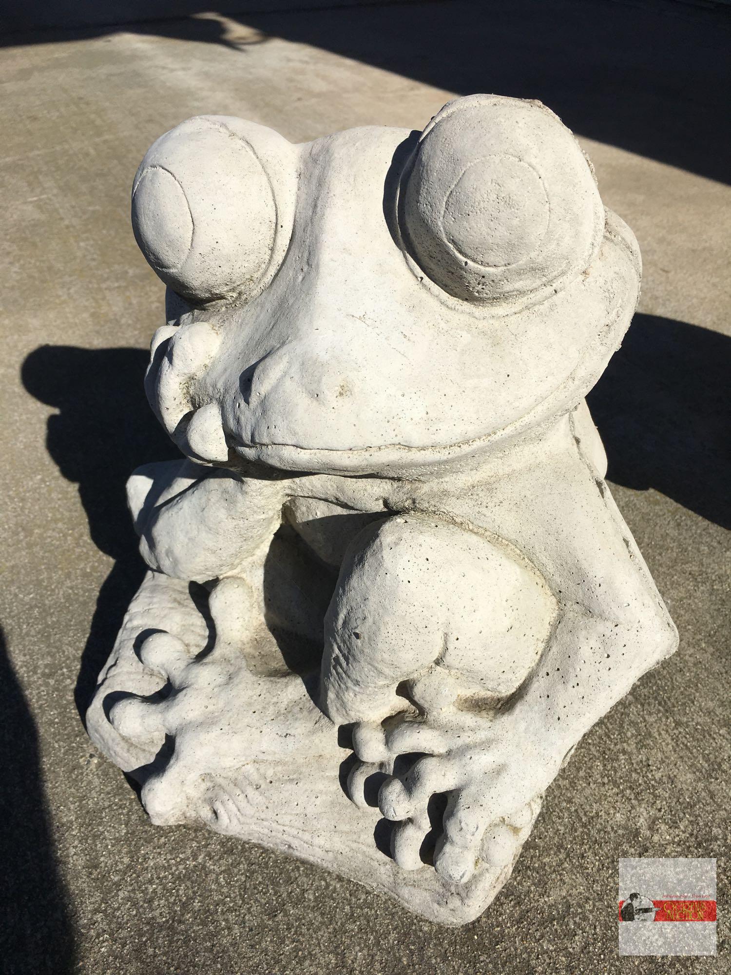 Yard & Garden - 2 - Cement tree frog statue 12"hx11"w & resin bull frog 9.5"wx10"h, (1 foot as is)