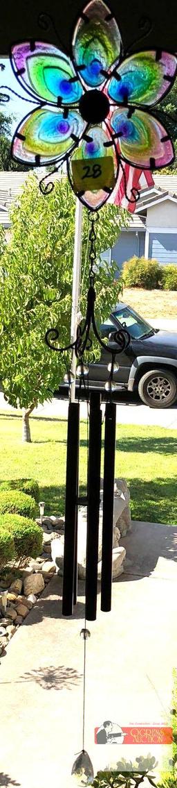 Yard & Garden - Wind chime, stained glass flower, 38"hx7"w