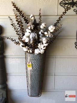 Yard & Garden - Decor tin vase w/cotton on cast star hook, 17"hx8"w (33"h)
