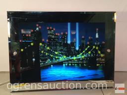 Art - Lighted moving picture, New York Cityscape, beveled mirrored rim, 15.75"wx11.75"hx3"d