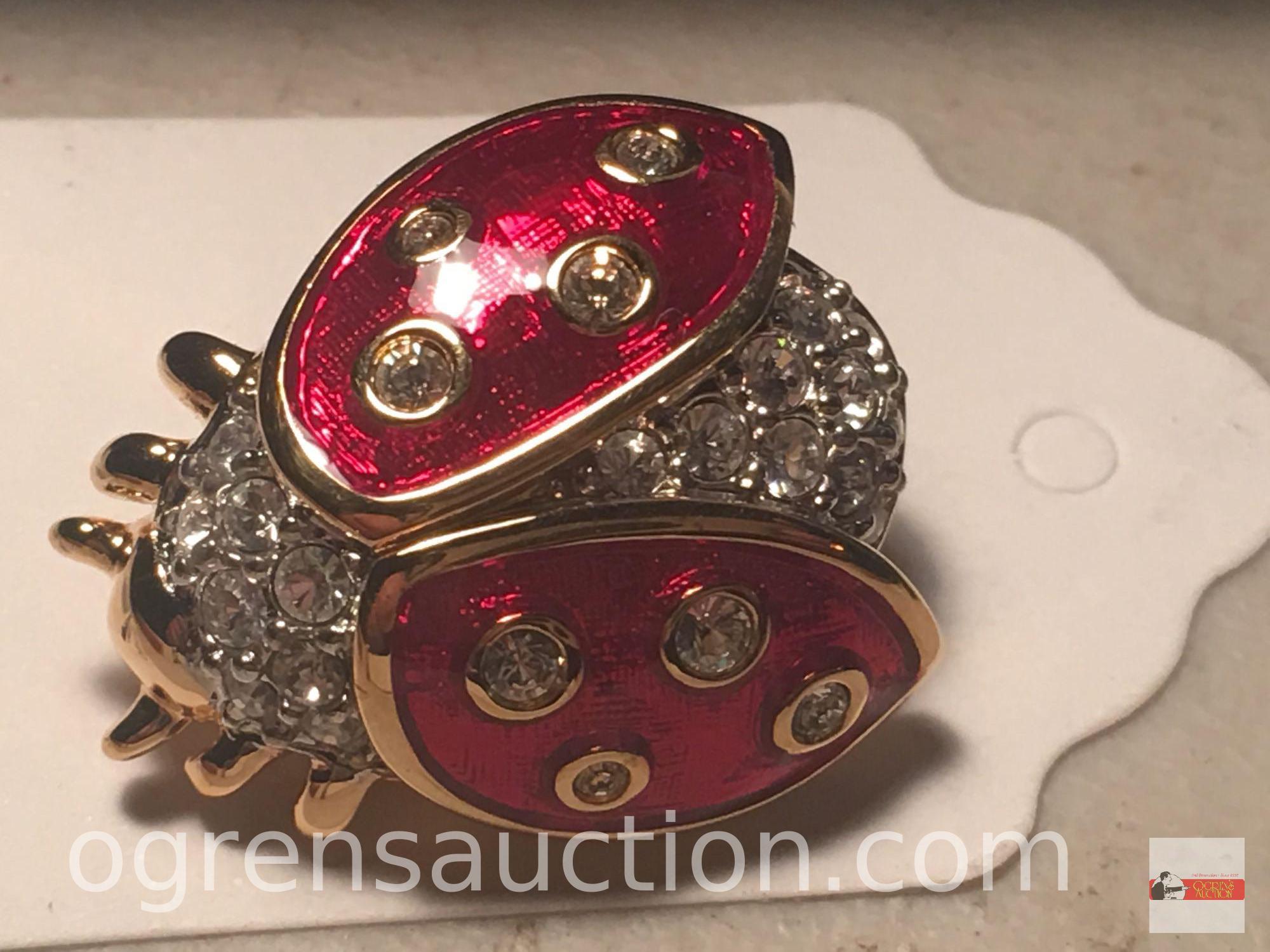 Jewelry - brooch, Swarovski ladybug, enameled and with crystals