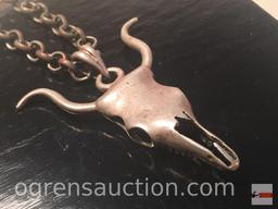 Jewelry - Necklace with sterling steer skull, Mexican silver, signed