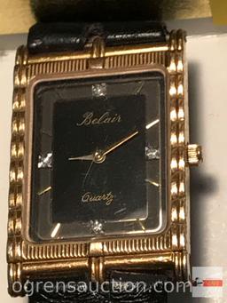 Jewelry - Vintage men's wrist watch, Belair quartz, leather band