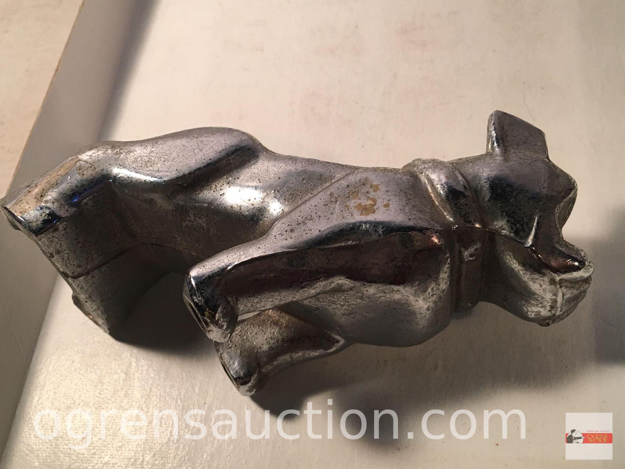 Collectibles - 3 - Mac Bull Dog hood ornament, Ronson Crown table lighter and vintage letter opener