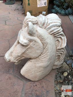 Yard & Garden - Lg. horse head cement statuary, 1 ear as is, 21"hx20"dx7"w