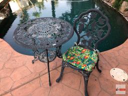 Yard & Garden - cast aluminum bistro table 26"w & 1 chair, grapes motif