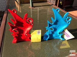 Yard & Garden - Aloha metal table pieces, 2 fish, 1 red, 1 blue, could be used for bookends, 7"h