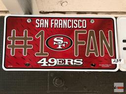 Automotive - 2 advertising decor license plates, San Francisco 49ers #1 fan, 12"wx6"h