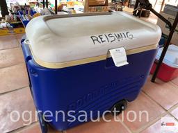 Cooler - Lg. Polar cooler on wheels w/ drop down handle, blue