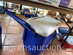 Cooler - Lg. Polar cooler on wheels w/ drop down handle, blue