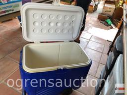 Cooler - Lg. Polar cooler on wheels w/ drop down handle, blue