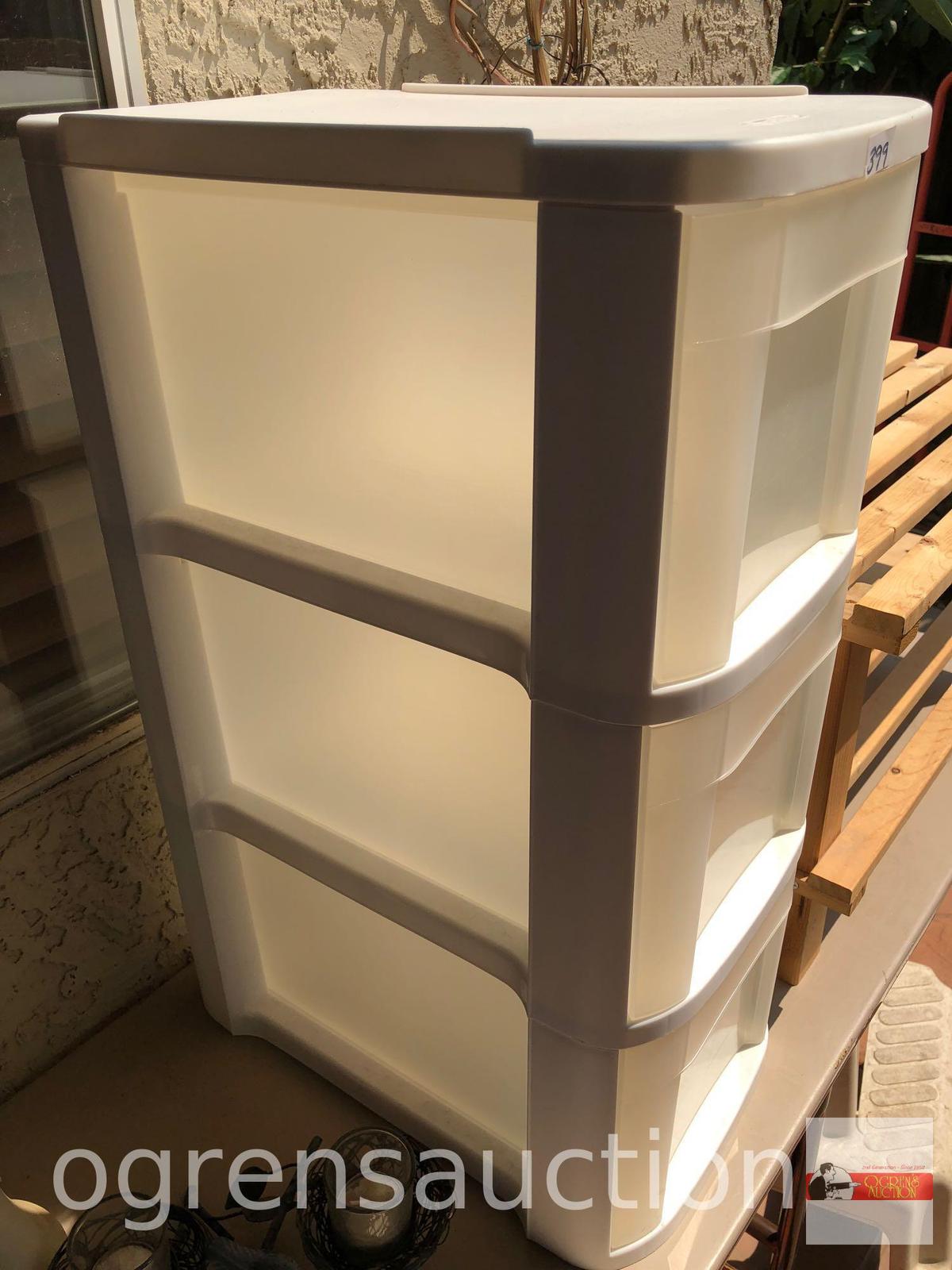 Stacking Drawers - Sterilite 3 drawer white w/clear drawers, 10"wx16"dx25"h