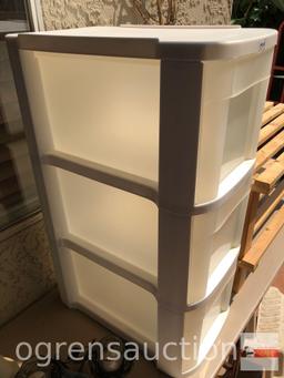 Stacking Drawers - Sterilite 3 drawer white w/clear drawers, 10"wx16"dx25"h