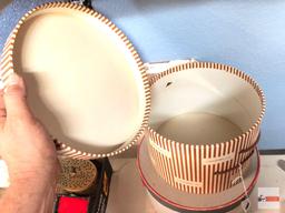 2 hat boxes, 1 Brandeis, 1 I.Magnin and homemade top hat prop