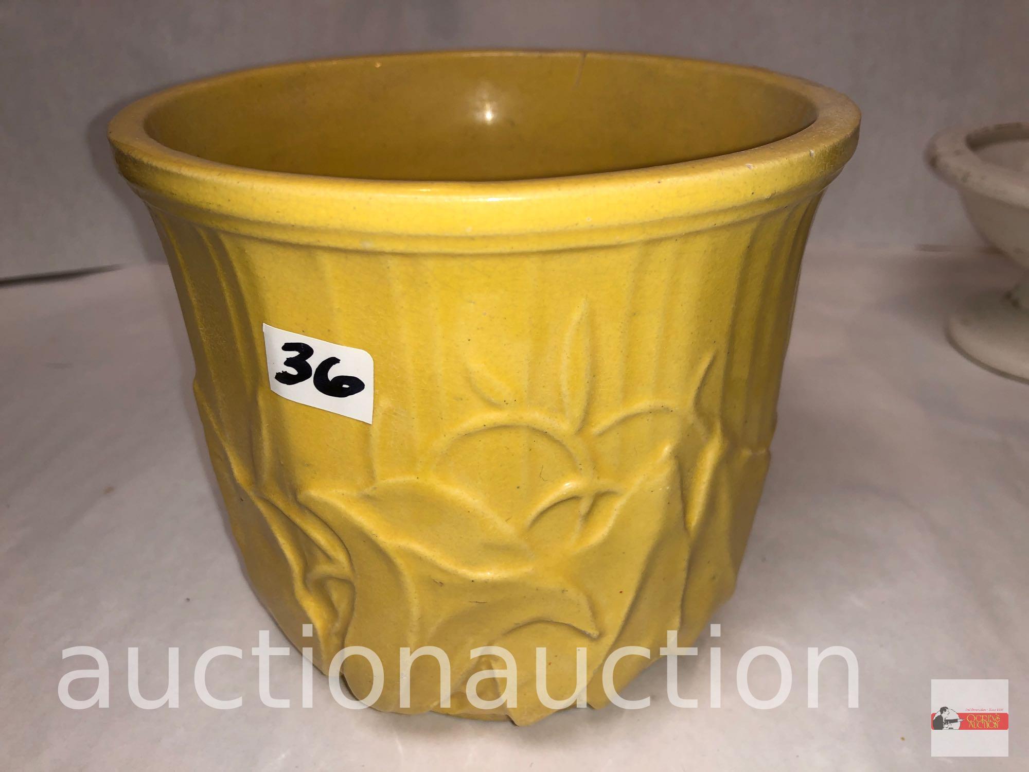 Pottery - 4 McCoy planters - embossed dragonfly, bamboo, flowers