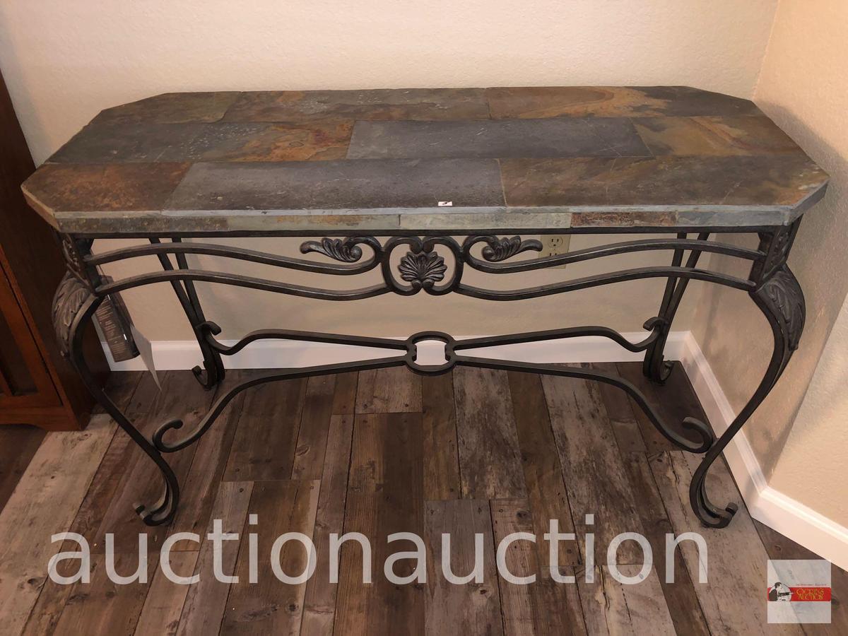 Furniture - Ashley World Class occasional collection, slate top iron sofa table, 48"wx20"dx29.5"h