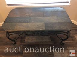 Furniture - Ashley World Class occasional collection, slate top iron coffee table, 48"wx28"dx22"h