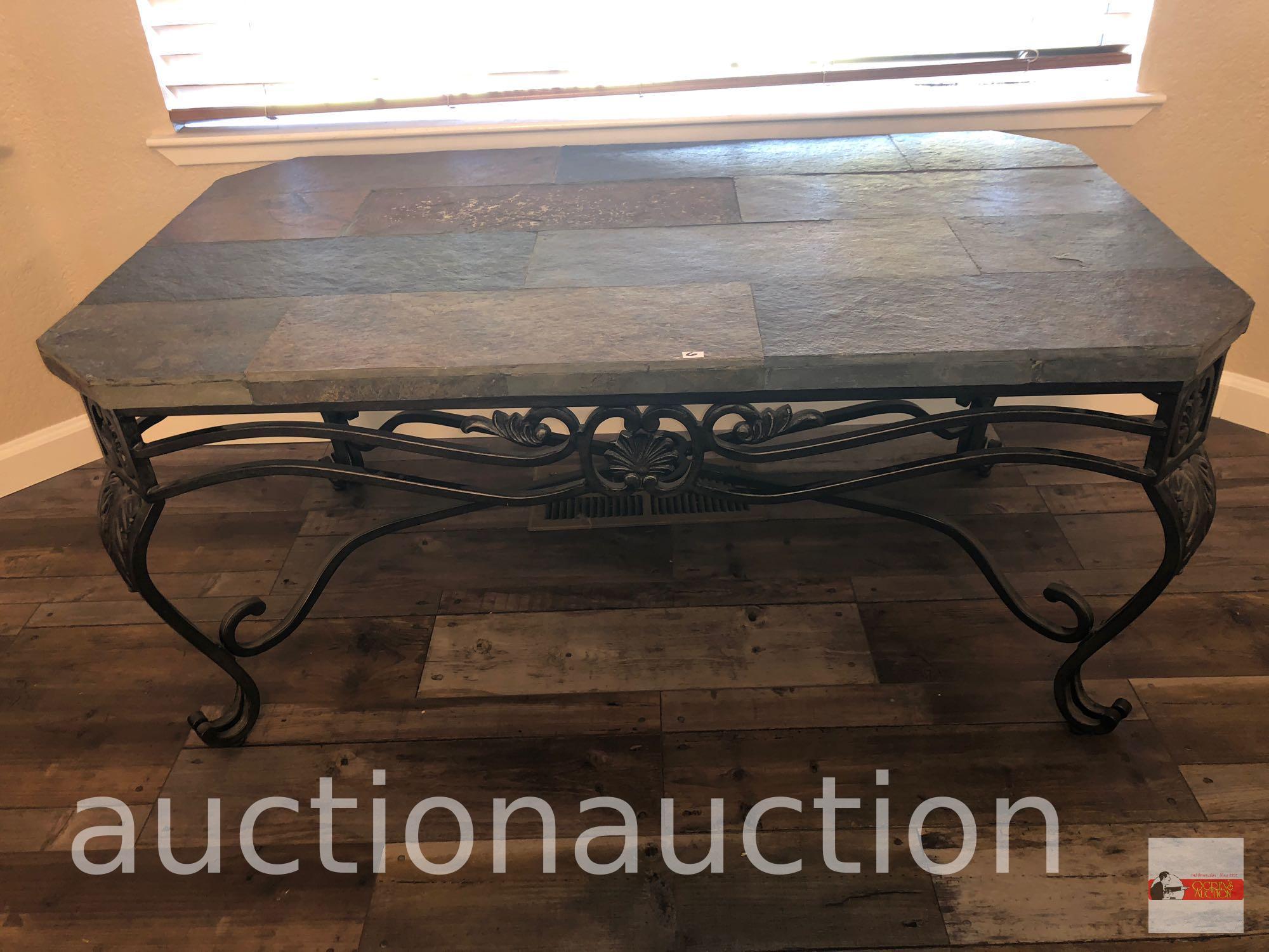 Furniture - Ashley World Class occasional collection, slate top iron coffee table, 48"wx28"dx22"h