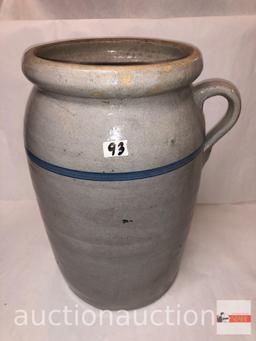 Stoneware crock urn, finger handle