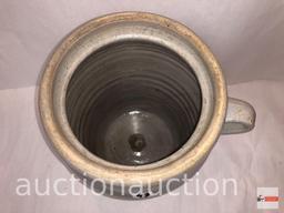 Stoneware crock urn, finger handle