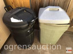 Yard & Garden - 2 lg. wheeled trash/garbage cans w/lids, (1 Rubbermaid)