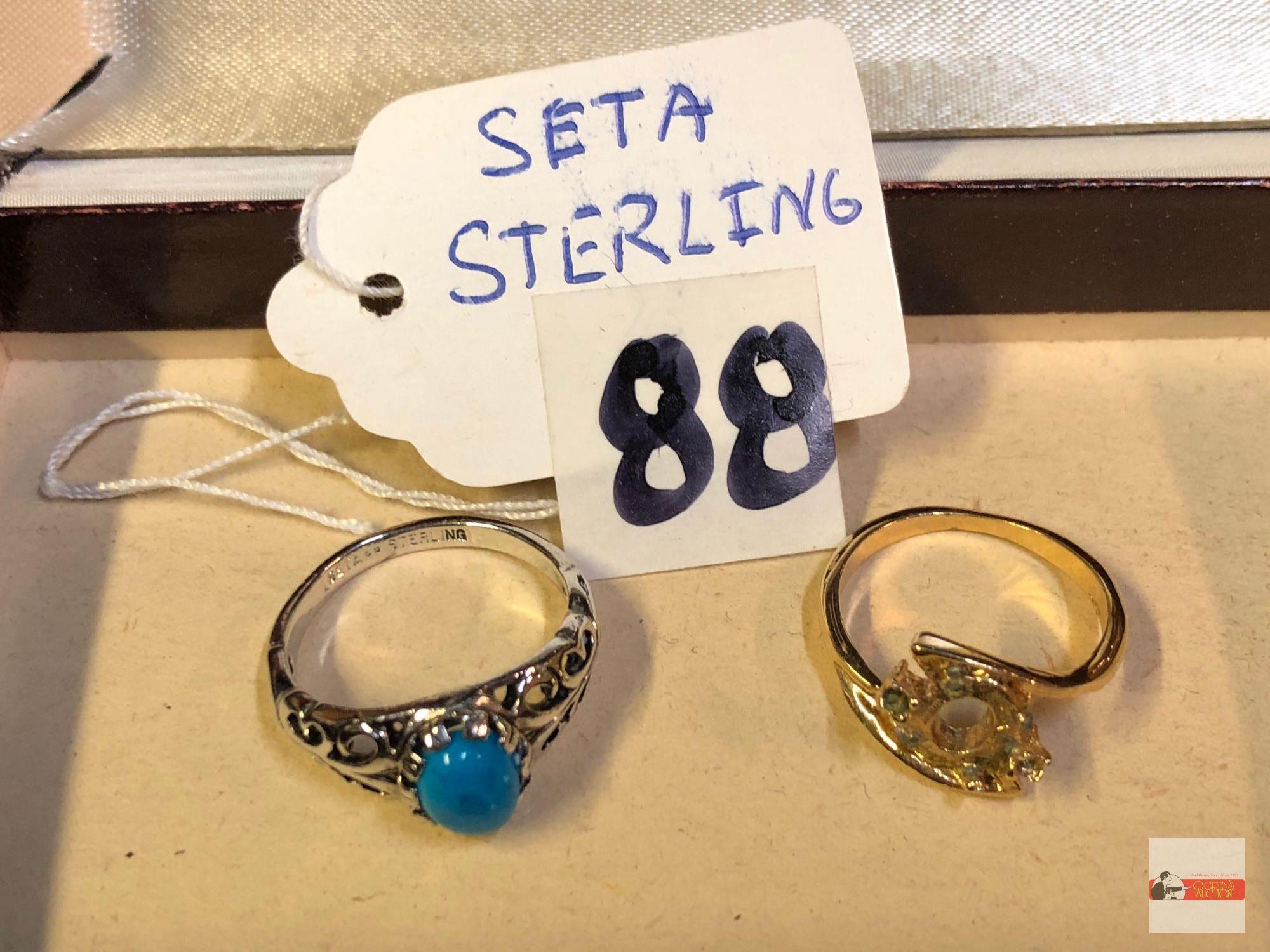 Jewelry - rings, 2, 1 marked sterling w/turquoise stone and 1 empty setting