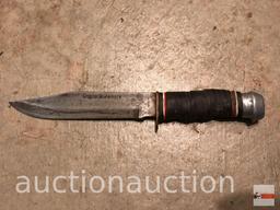 Hunting - 2 Pocketknives, hunting Bowie knife, sharpener, 3 honing stones