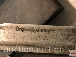 Hunting - 2 Pocketknives, hunting Bowie knife, sharpener, 3 honing stones