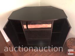 Furniture - TV entertainment stand, 3 doors, 1 glass, black