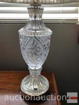 Table lamp - patterned glass, pleated shade, 13"h, 16"w