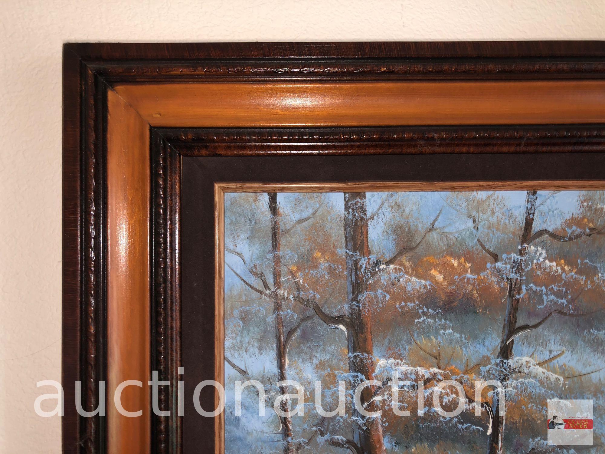 Artwork - Print, winter landscape by Herman, wood framed, 43.5"wx42"hx1.5"d