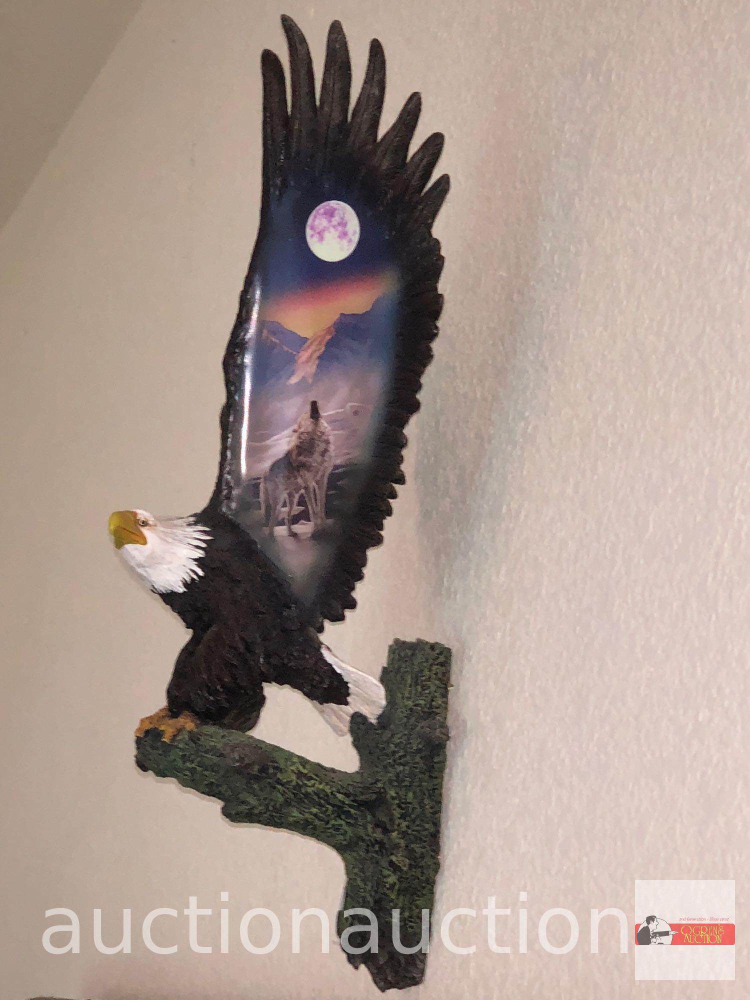 Artwork - Wall sculpture, Eagle with Wolf Painted wings, 8"wx15"dx6.5"d